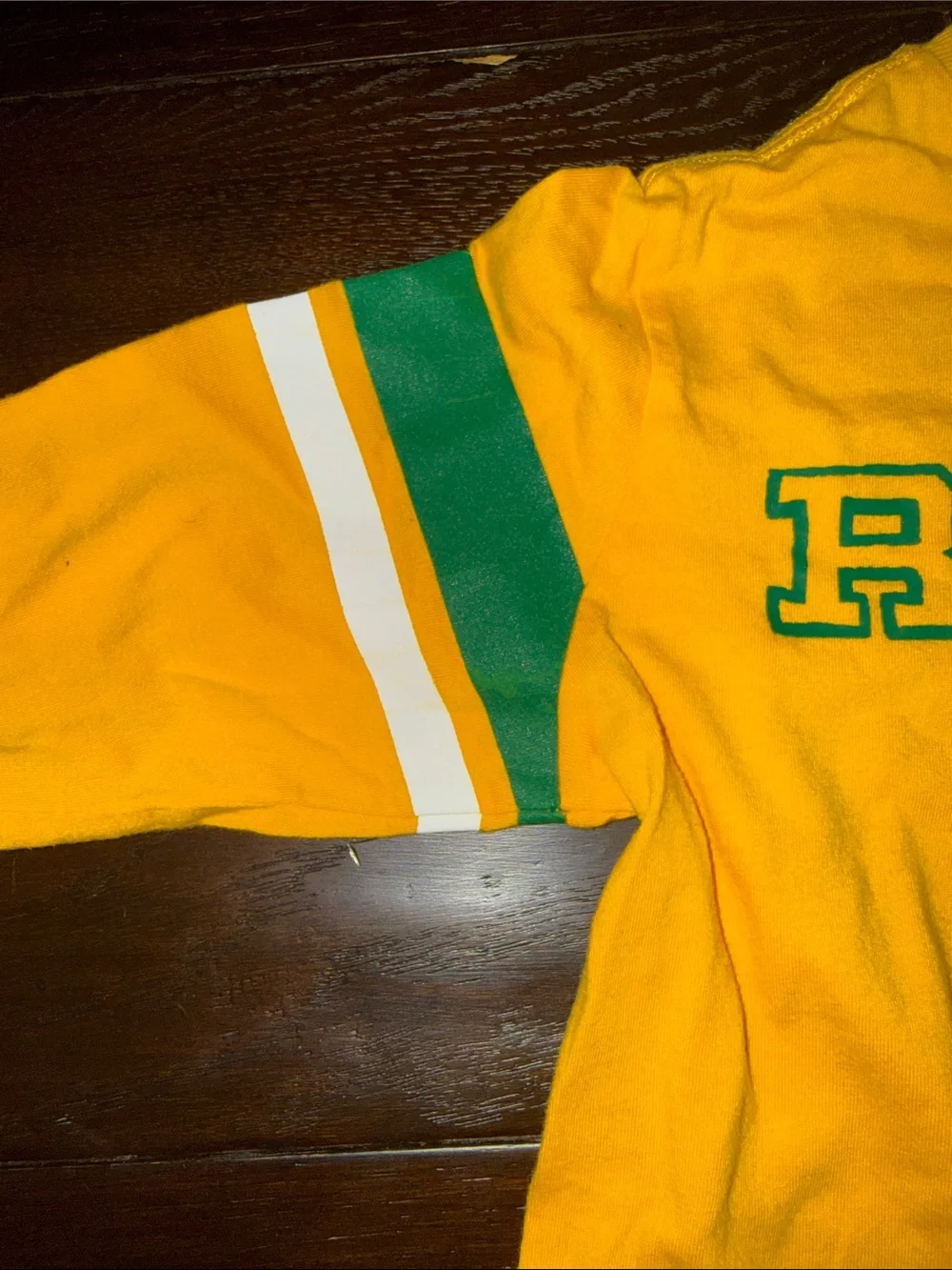 Ralph Lauren Yellow Long-Sleeve Tee with Green & White Sleeve Stripes
